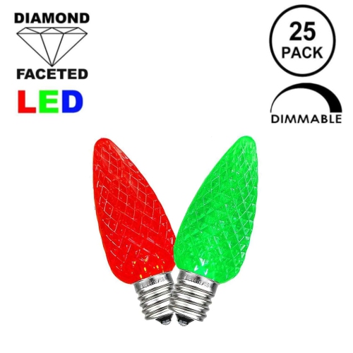 Novelty Lights 25PK C7 LED Faceted Ultra Bright Dimmable Outdoor Christmas Light Replacement Bulbs LED Replacement Bulbs, Led Bulbs, Outdoor Light