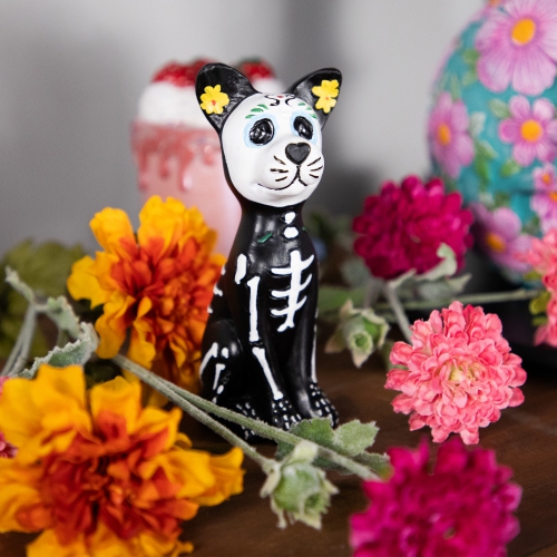 5" Black Day of the Dead Skeleton Dog Figurine Decoration