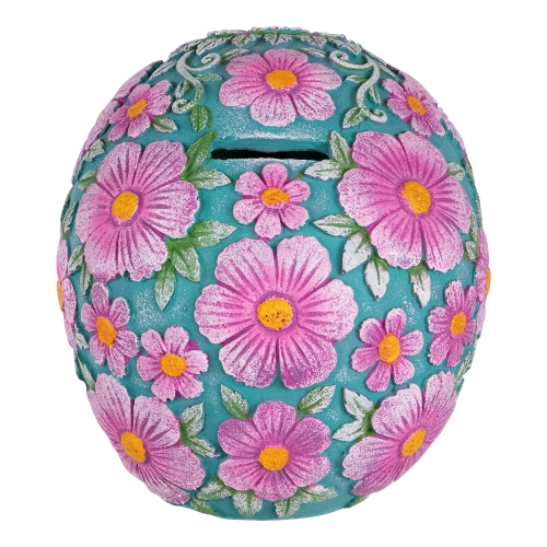 Day of the Dead Skull Coin Bank - 7.75" - Teal Blue and Pink