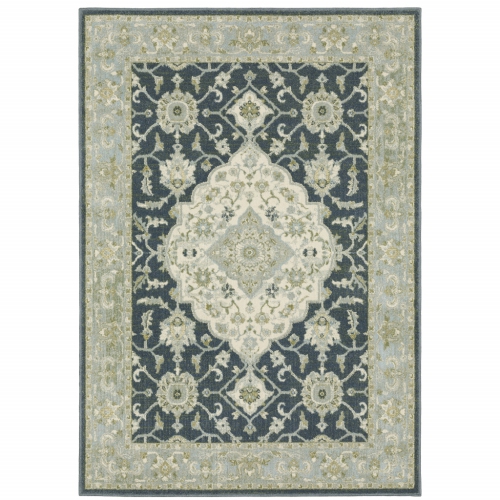 Tapis ignifuge oriental Power Loom, 8 x 10 pi, bleu sarcelle, vert