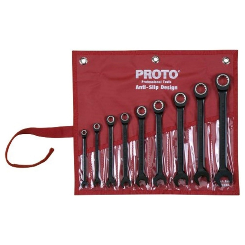 Stanley JSCR-9S Proto 9-Piece Black Chrome Non-Reversible Combination Ratcheting Wrench