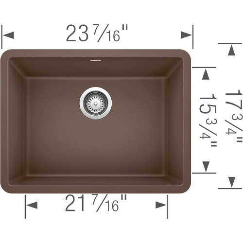 BLANCO  522418 Precis 24" Single Bowl-Caf Sink, 23.44" L X 17.75" W for 27" Cabinet In Brown