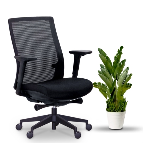 EFFYDESK BUSINESS BUNDLE: Height Adjustable Computer Standing Desk Small Oak Black on Business Black Frame + GrinChair Adjustable Ergonomic Office