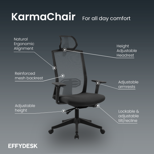 EFFYDESK BUSINESS BUNDLE: Height Adjustable Computer Standing Desk Small Oak Black on Business Black Frame + KarmaChair Adjustable Ergonomic Office