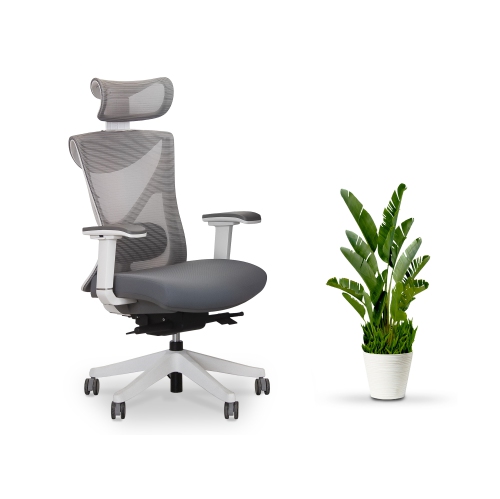 EFFYDESK BUSINESS BUNDLE: Height Adjustable Computer Standing Desk Small Oak White on Business White Frame + KaiChair Adjustable Ergonomic Office