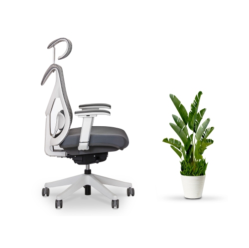 EFFYDESK BUSINESS BUNDLE: Height Adjustable Computer Standing Desk Small Oak White on Business White Frame + KaiChair Adjustable Ergonomic Office