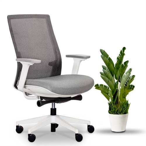 EFFYDESK BUSINESS BUNDLE: Height Adjustable Computer Standing Desk Small Oak White on Business White Frame + GrinChair Adjustable Ergonomic Office