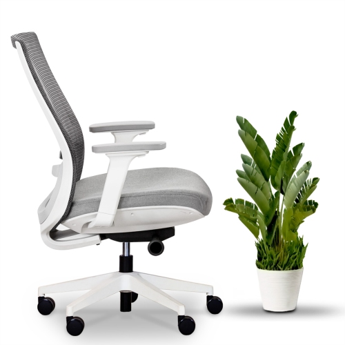 EFFYDESK BUSINESS BUNDLE: Height Adjustable Computer Standing Desk Small Oak White on Business White Frame + GrinChair Adjustable Ergonomic Office