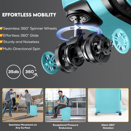 WINGOMART 2-Piece Luggage Set Lightweight Durable PC+ABS Hardshell, Double Spinner Wheels, TSA Lock - 20in & 28in - Zenith Turquoise