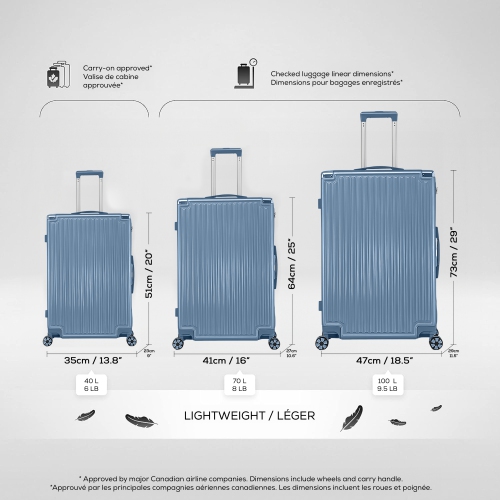 Valise légère et durable PC+ABS de WINGOMART avec roulettes pivotantes doubles et verrou TSA - 24&nbsp;po - Bleu côtier