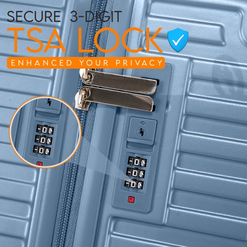 Valise légère et durable PC+ABS de WINGOMART avec roulettes pivotantes doubles et verrou TSA - 24&nbsp;po - Bleu côtier