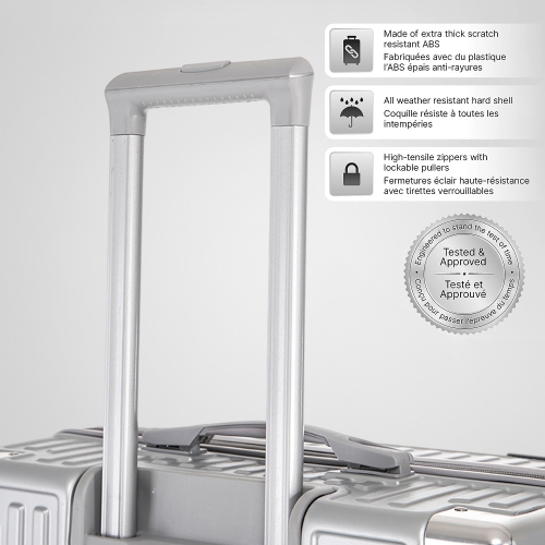 Valise légère et durable en polycarbonate et en ABS WINGOMART, roulettes pivotantes doubles, verrou TSA - 24 po - Argenté