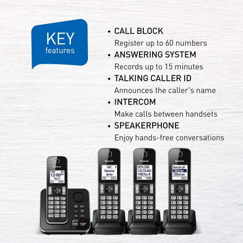 PANASONIC  Kxtgd394B Dect 6.0 4-Handset Cordless Phone With Answering Machine In Black