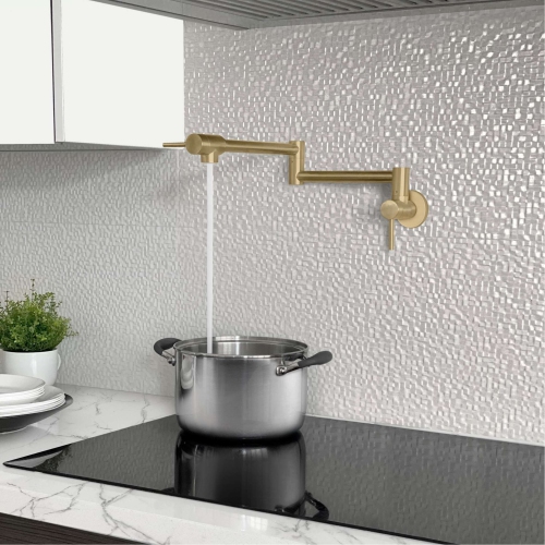OPEN BOX A - Stainless Steel Wall Mount Pot Filler Folding Stretchable with two Handles in Brushed Gold finish - K-145G