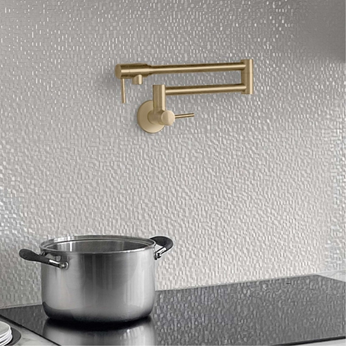 OPEN BOX A - Stainless Steel Wall Mount Pot Filler Folding Stretchable with two Handles in Brushed Gold finish - K-145G