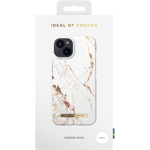 Étui rigide ajusté Fashion d'IDEAL of Sweden pour iPhone 14 et iPhone 13 - Doré Carrara - Boîte ouverte
