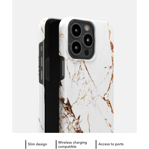 Étui rigide ajusté Fashion d'IDEAL of Sweden pour iPhone 14 et iPhone 13 - Doré Carrara - Boîte ouverte