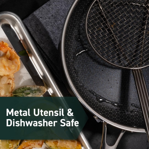 HexClad 10 Quart Hybrid Nonstick Saucepan and Lid, Dishwasher and Oven Friendly, Compatible with All Cooktops