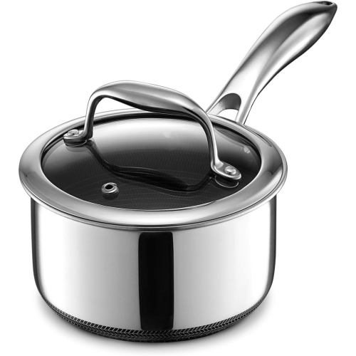 HexClad 1 Quart Hybrid Nonstick Saucepan and Lid, Dishwasher and Oven Friendly, Compatible with All Cooktops