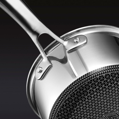 Casserole hybride antiadhésive de 1 pintes avec couvercle HexClad, va au lave-vaisselle et au four, compatible avec toutes les surfaces de cuisson