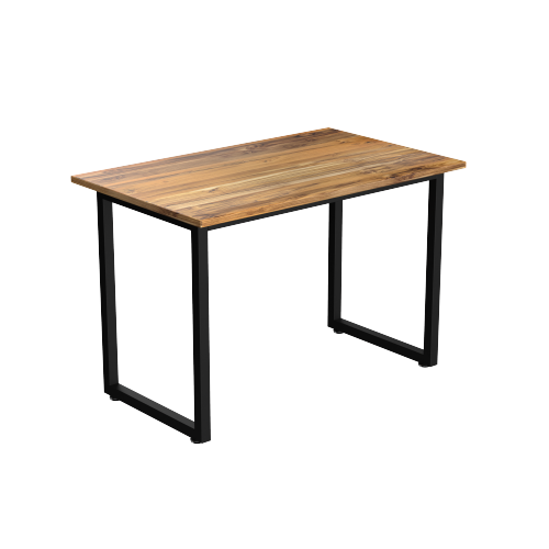 Desky Fixed Office Side Table - Teak Top, Matte Black Frame, Sturdy Steel, Adjustable Feet