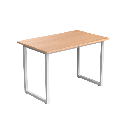 Desky Fixed Office Side Table - White Oak Top, White Frame, Sturdy Steel, Adjustable Feet