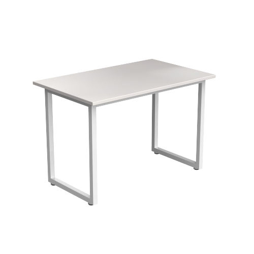 Desky Fixed Office Side Table - White Oak Top, Grey Frame, Sturdy Steel, Adjustable Feet