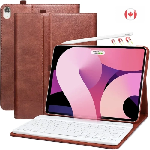 Brown Keyboard Case for iPad Air 5th Gen 10.9", iPad Air 4th Gen 10.9 Inch (2020), and iPad Pro 11 Inch (2018) - Detachable Wireless Keyboard, Pencil