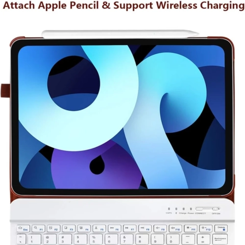 Brown Keyboard Case for iPad Air 5th Gen 10.9", iPad Air 4th Gen 10.9 Inch (2020), and iPad Pro 11 Inch (2018) - Detachable Wireless Keyboard, Pencil