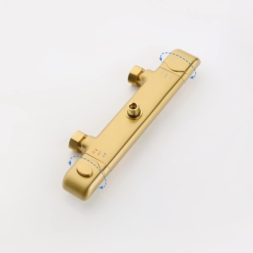 Open Box - RBROHANT Exposed Gold Shower System with Brass Thermostatic Shower Valve, Exposed Shower Faucet Set with Height Adjustable 10 Inch Rain