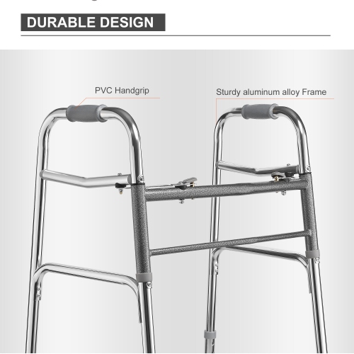 Lightweight Aluminum Folding Walker with 5" Rubber Wheels and 8 Height Adjustable for Elderly up to 300lbs Loading