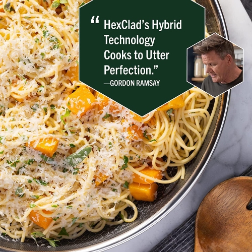 HexClad 6 Piece Hybrid Nonstick Pan Set 8, 10 and 12 Inch Frying Pans with Glass Lids, Dishwasher and Oven Safe, Works on Induction, Ceramic and Gas