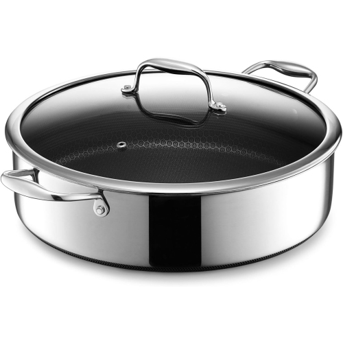 HexClad 7 Quart Hybrid Nonstick Saute Pan, Dishwasher and Oven Friendly, Compatible with All Cooktops