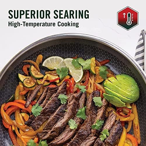 HexClad 12 Inch Hybrid Nonstick Frying Pan, Dishwasher and Oven Friendly, Compatible with All Cooktops