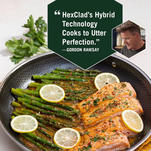 HexClad 14 Inch Hybrid Nonstick Frying Pan and Lid, Dishwasher and Oven Friendly, Compatible with All Cooktops