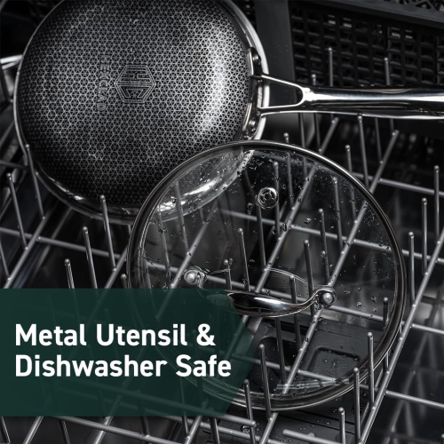 HexClad 12 Inch Hybrid Nonstick Griddle Pan and Lid, Dishwasher and Oven Friendly, Compatible with All Cooktops