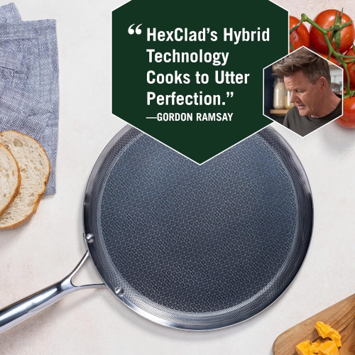 HexClad 12 Inch Hybrid Nonstick Griddle Pan and Lid, Dishwasher and Oven Friendly, Compatible with All Cooktops