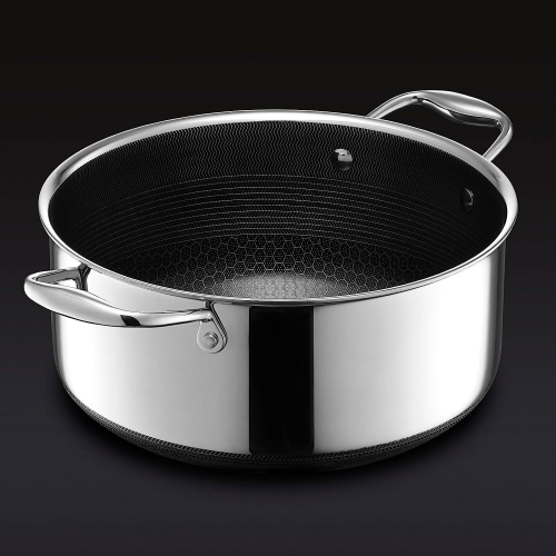 HexClad 5 Quart Hybrid Nonstick Dutch Oven and Lid, Dishwasher and Oven Friendly, Compatible with All Cooktops