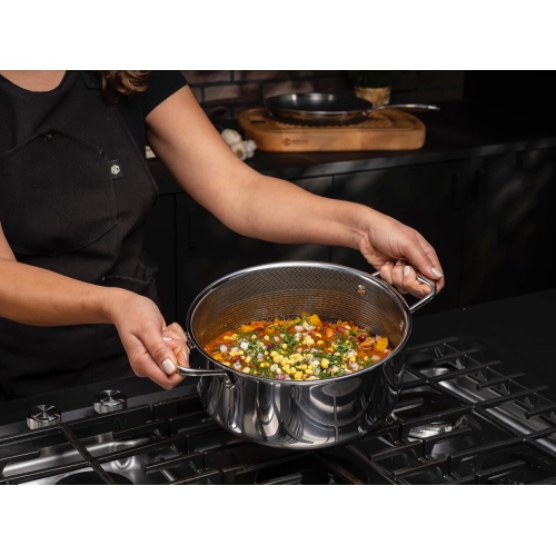 HexClad 5 Quart Hybrid Nonstick Dutch Oven and Lid, Dishwasher and Oven Friendly, Compatible with All Cooktops