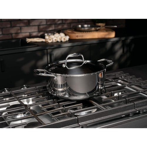 HexClad 5 Quart Hybrid Nonstick Dutch Oven and Lid, Dishwasher and Oven Friendly, Compatible with All Cooktops