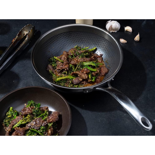 HexClad 10 Inch Hybrid Nonstick Wok, Dishwasher and Oven Friendly, Compatible with All Cooktops