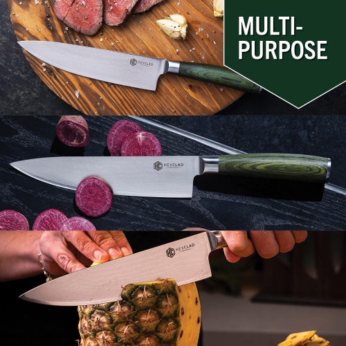 HexClad Cookware 6 Piece Essential Knives Set, Damascus Stainless Steel Blades with Full Tang Pakkawood Handles