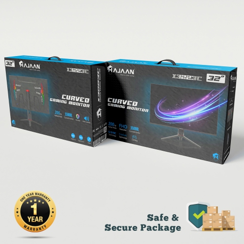 HAJAAN 32” Inch FHD 1080p Curved Gaming Monitor with RGB Lighting 200Hz Refresh Rate with VA Display, Built-in Speakers, Tilt Adjustment, Wall