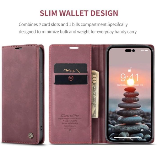 CaseMe for iPhone 15 PRO, Wallet Case Soft PU Leather Flip Case Magnetic Stand Flip Protective Cover Leather Case with ID & Credit Card Slots Holder
