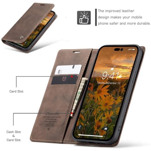 CaseMe for iPhone 15 PRO MAX Wallet Case Soft PU Leather Flip Case Magnetic Stand Flip Protective Cover Leather Case with ID & Credit Card Slots