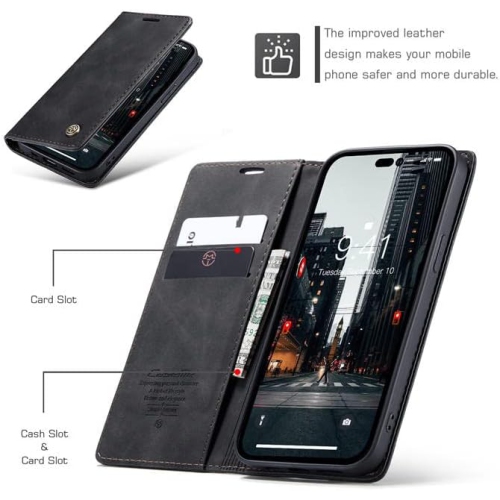 CaseMe for iPhone 15 Wallet Case Soft PU Leather Flip Case Magnetic Stand Flip Protective Cover Leather Case with ID & Credit Card Slots Holder