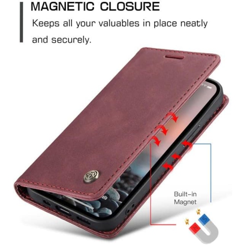CaseMe for iPhone 15 Wallet Case Soft PU Leather Flip Case Magnetic Stand Flip Protective Cover Leather Case with ID & Credit Card Slots Holder