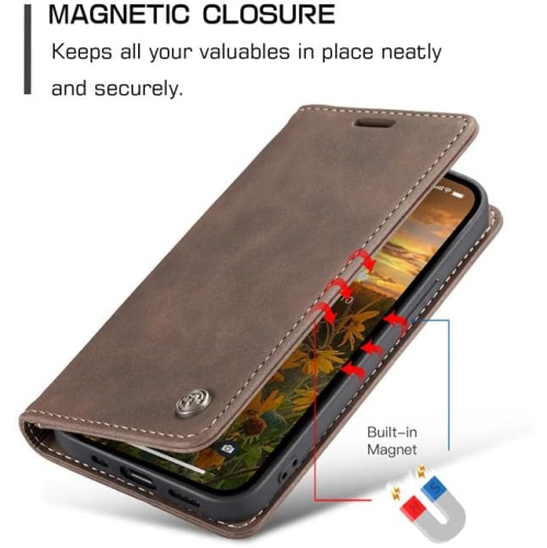 CaseMe for iPhone 15 Wallet Case Soft PU Leather Flip Case Magnetic Stand Flip Protective Cover Leather Case with ID & Credit Card Slots Holder