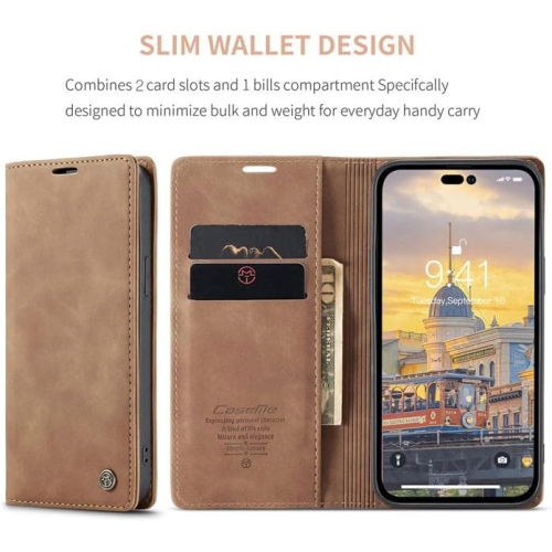 CaseMe for iPhone 15 Wallet Case Soft PU Leather Flip Case Magnetic Stand Flip Protective Cover Leather Case with ID & Credit Card Slots Holder
