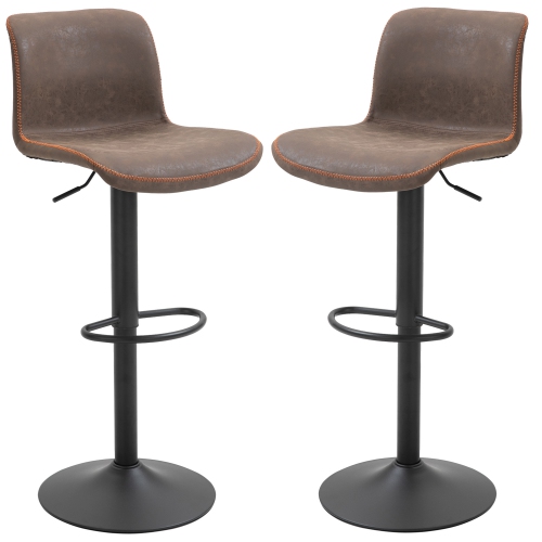 HOMCOM  Bar Stools Set Of 2, Swivel Counter Height Bar Stools \w Adjustable Height And Footrest, Pu Leather Upholstered Kitchen Stool for Breakfast